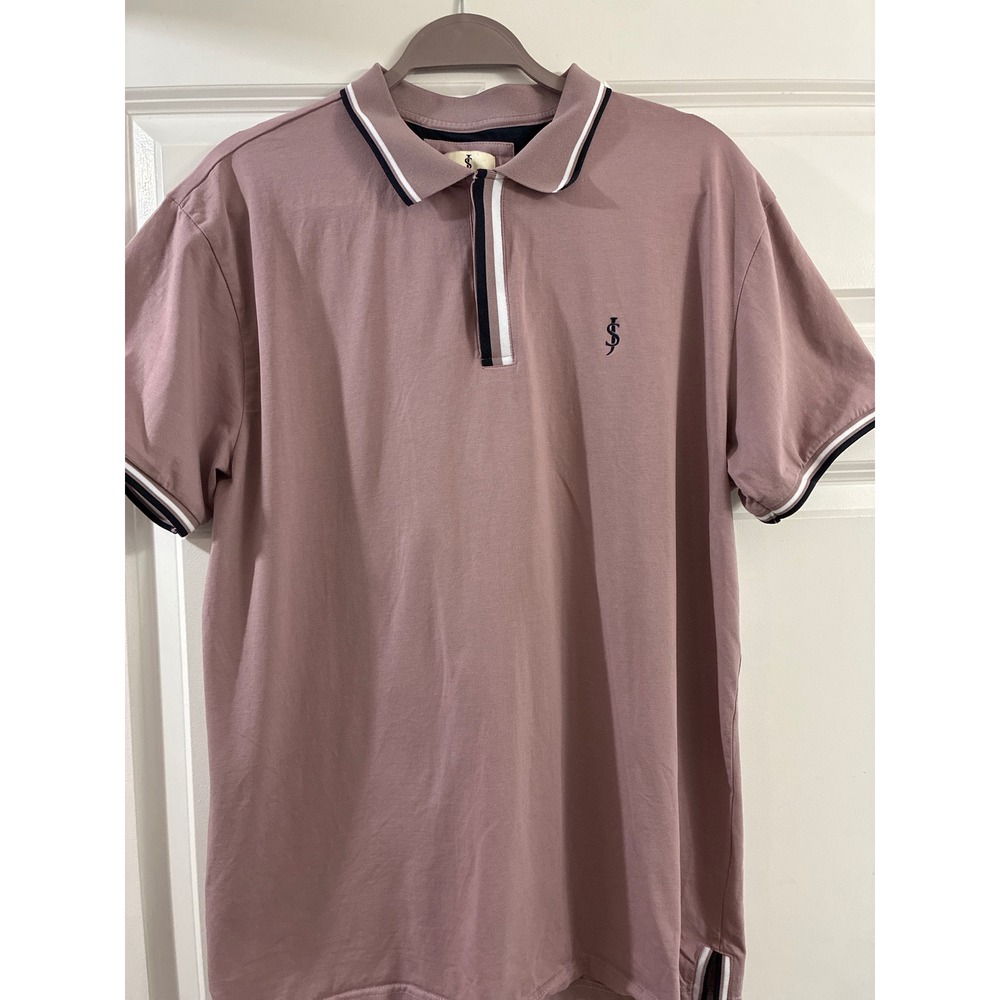 Scott James Mens M Short Sleeve Polo Shirt Mauve Contrast Trim Cotton Blend